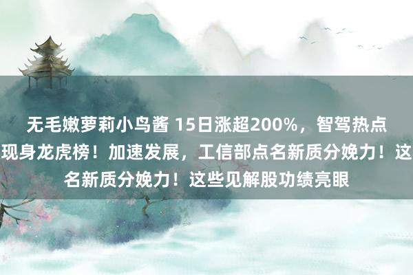 无毛嫩萝莉小鸟酱 15日涨超200%，智驾热点股狂飙，多家游资现身龙虎榜！加速发展，工信部点名新质分娩力！这些见解股功绩亮眼