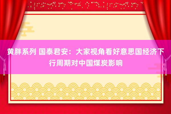 黄胖系列 国泰君安：大家视角看好意思国经济下行周期对中国煤炭影响