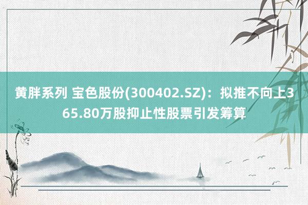 黄胖系列 宝色股份(300402.SZ)：拟推不向上365.80万股抑止性股票引发筹算