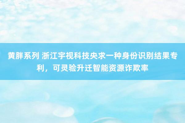 黄胖系列 浙江宇视科技央求一种身份识别结果专利，可灵验升迁智能资源诈欺率